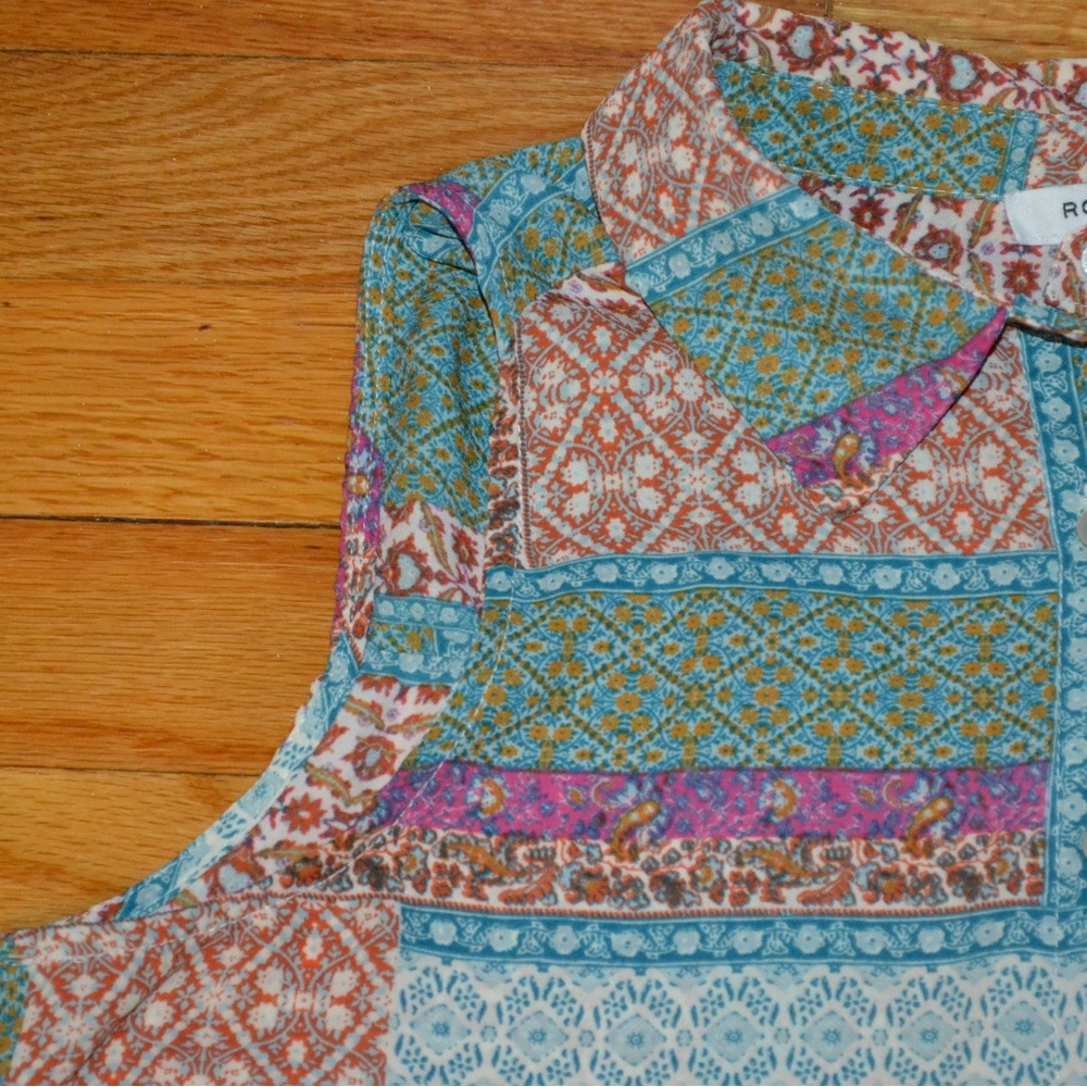 Women’s Rose & Olive Patchwork Button Down Blouse… - image 4